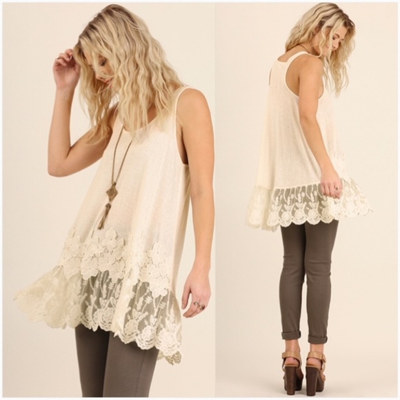 NEW Sleeveless Racerback Floral Lace Tunic - Picture 2 of 5